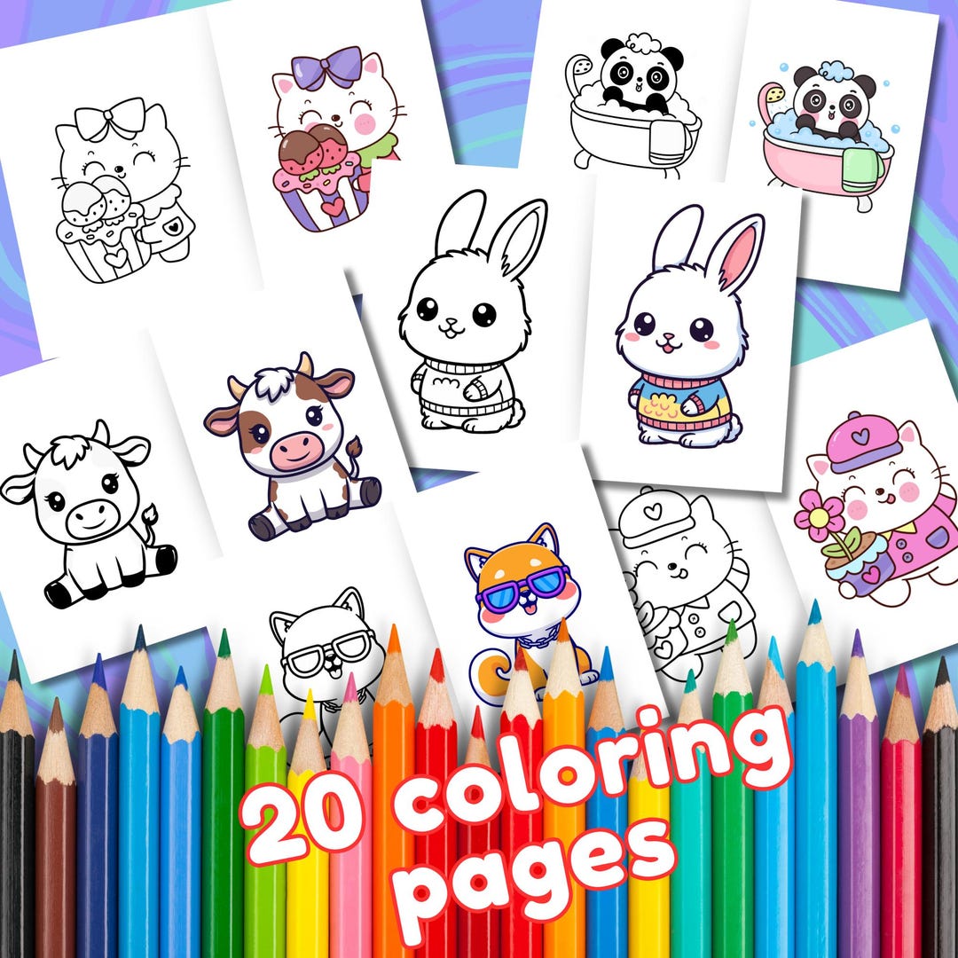Kawaii Animals Coloring Pages for Kids - 20 Printable Sheets (PDF ...
