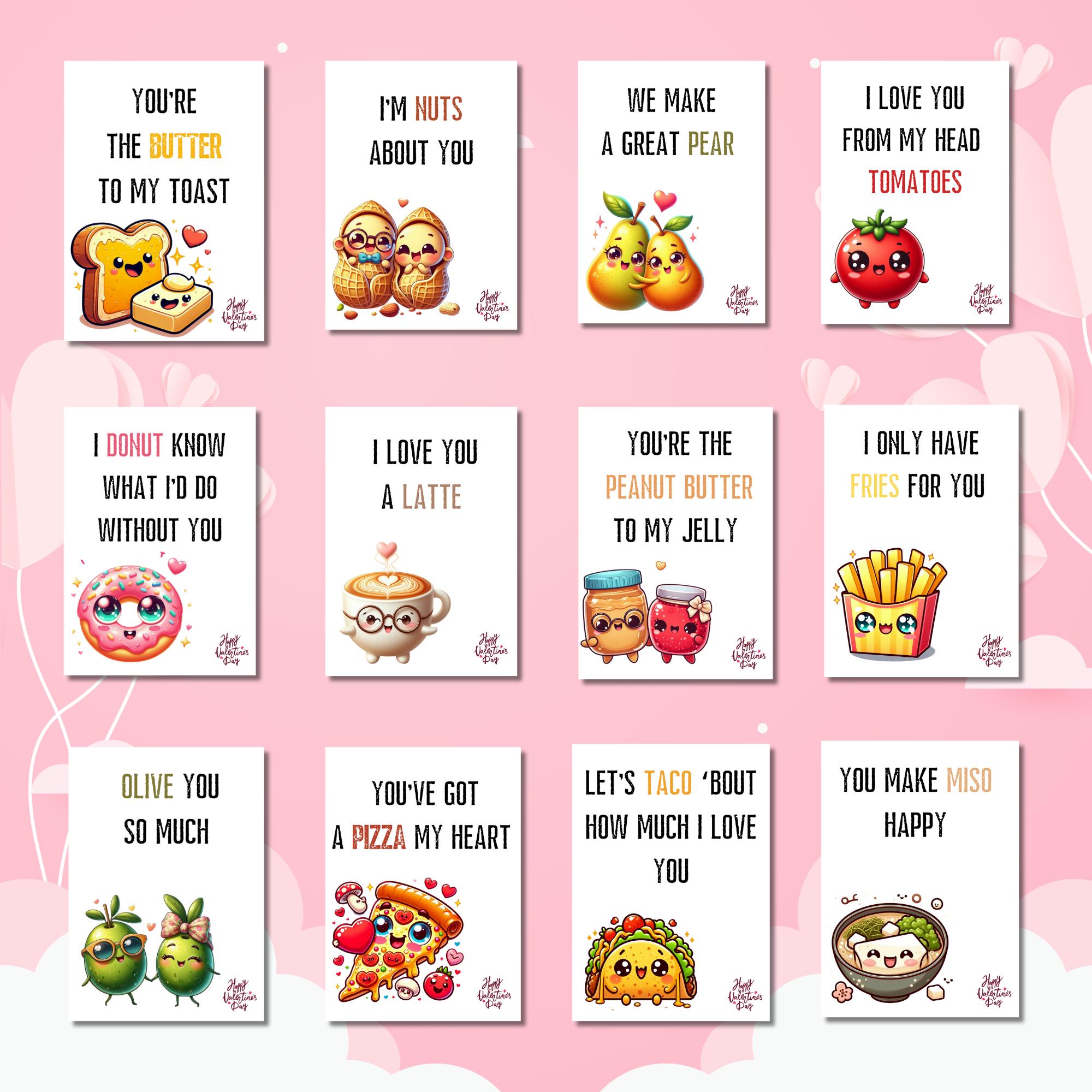 Food Pun Valentine's Day Cards for Kids – Funny Printable Valentines ...