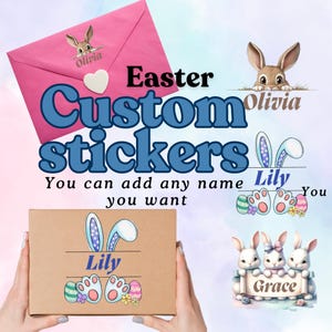 Custom stickers - You can add any name you want.Happy Easter Stickers Easter Bunny Planner Stickers, Scrapbook Stickers, Journal Stickers