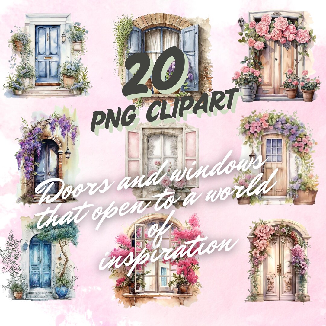 20 Floral Windows Clipart, Flower Windows, Floral Doors, Printable ...