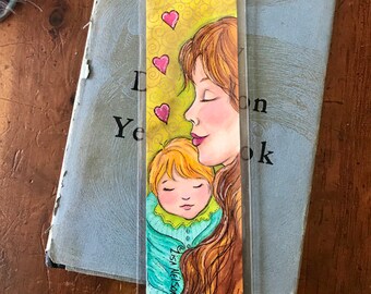 Original Art Mother and Child Bookmark Wall Hanging Ornament ~ Painting ~ Illustration
