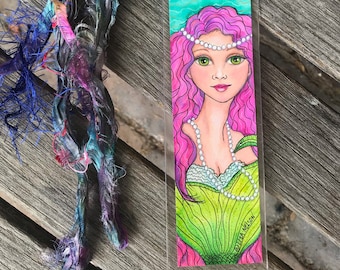Original Art Mermaid Wall Hanging Bookmark Ornament ~ Painting ~ Illustration