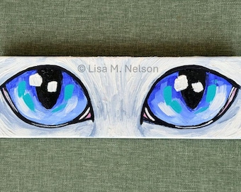 Original White Cat with Blue Eyes Acrylic Painting on Stretched Canvas