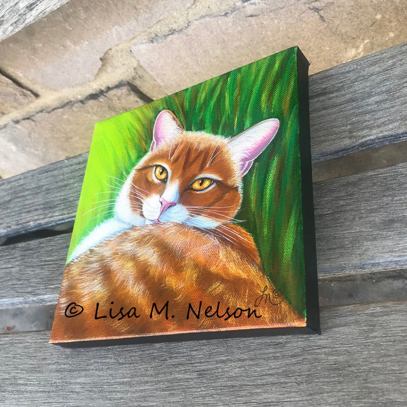 Original Art Ginger Cat in the Grass Acrylic Painting on | Etsy