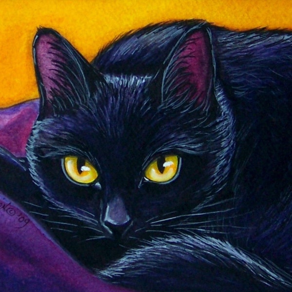 Black Cat Peeking Limited Edition Print of my Original Painting
