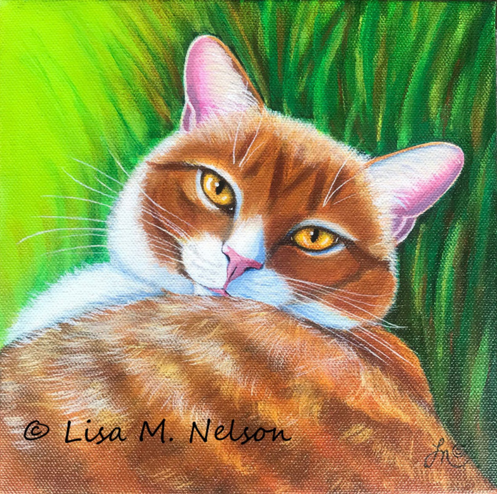 Original Art Ginger Cat in the Grass Acrylic Painting on | Etsy