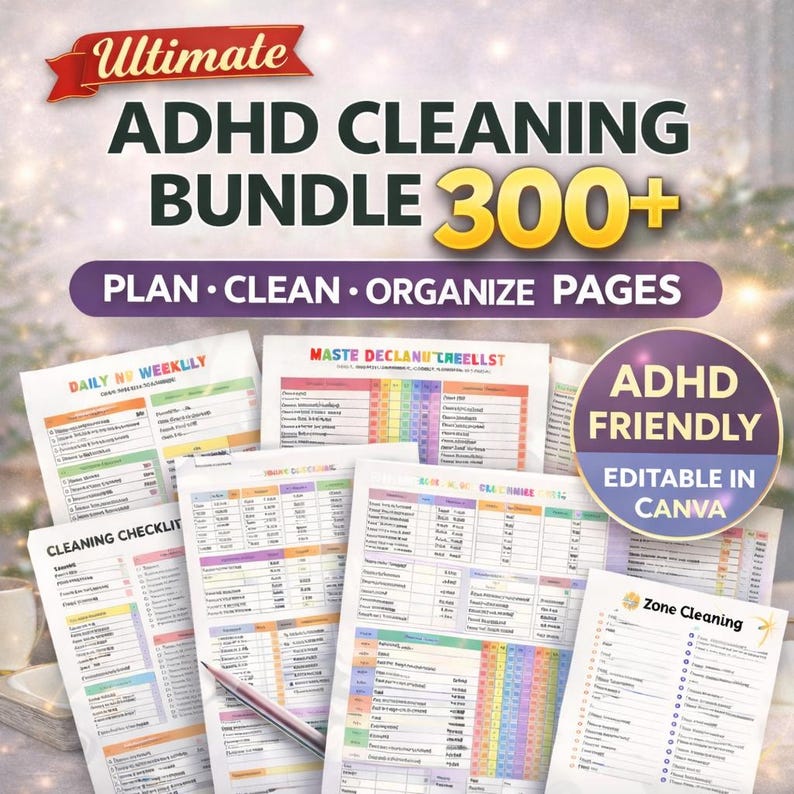 ADHD Cleaning Planner Bundle Printable, Editable Cleaning Checklist ...