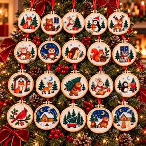 Christmas Cross Stitch Patterns, Woodland Animals, Mini Christmas Ornaments