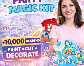 Mega Party Kit Bundle: oltre 10.000 modelli Canva modificabili, decorazioni per compleanni per bambini, bomboniere fai da te, sacchetti di patatine, inviti, download immediato