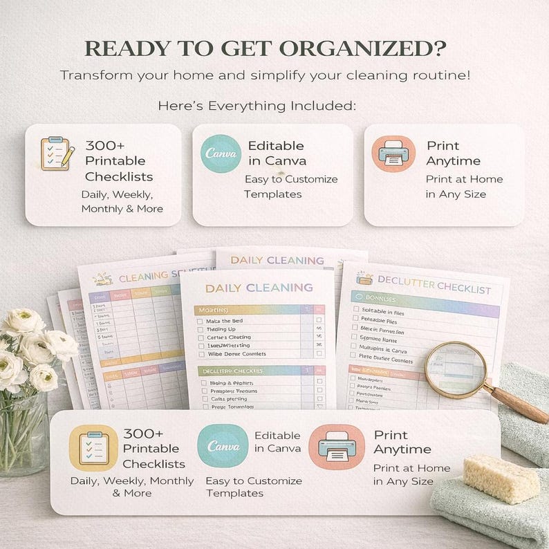 ADHD Cleaning Planner Bundle Printable, Editable Cleaning Checklist ...