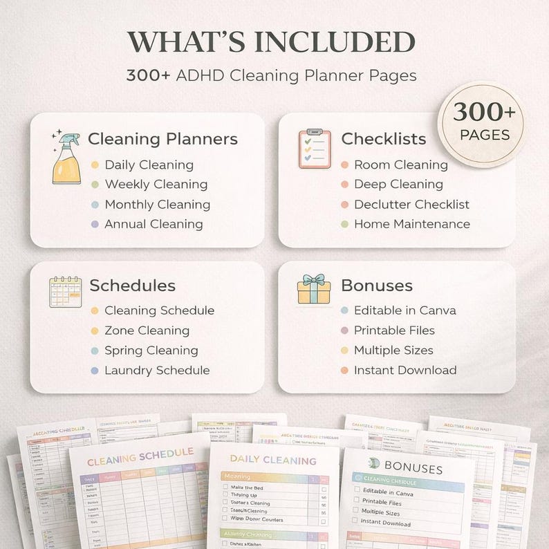 ADHD Cleaning Planner Bundle Printable, Editable Cleaning Checklist ...