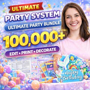 Mega Party Kit Bundle 100,000+ Editable Canva Templates, Party Favors, Birthday Decorations, Baby Shower, All-in-One Bundle