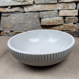 Large White Ribbed Concrete Bowl, Scandi Entryway Console Table Decor