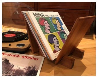solid wood record storage organizer, desktop record rack, desktop bookshelf, desktop magazine holder, wooden organizer