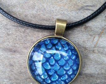 Blue Mermaid Dragon Scale Hand Painted Pendant