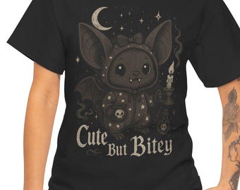 Funny Bitey Bat T-Shirt, Kawaii Goth Halloween Tee