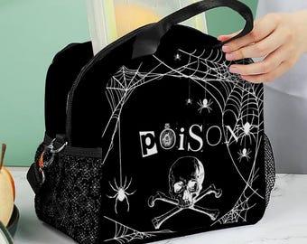 Goth Poison Lunch Bag, Spooky Skull Food Bag, Adjustable Strap