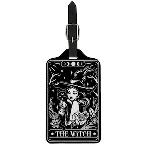Gothic Tarot Karte DIE HEXE Gepäckanhänger VEGAN Leder Bordkarte Reise Koffer Tags Reisen Schlüsselanhänger Gothik Urlaub
