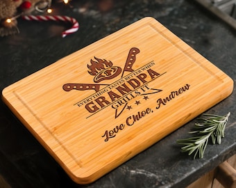 Custom Grandpa Gift for Fathers Day BBQ Board, Grandpas Birthday Gift, Personalized BBQ Cutting Board for Grandpa from Grandkids, Papa Gift