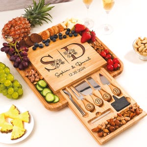 Personalized Large Charcuterie Board, Rustic Charcuterie Board with Utensil, Wood Cheese Board, Custom Wedding Gift, Farmhouse Decor