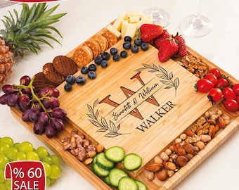 Personalized Bamboo Charcuterie Board Set, Wedding Gift, Valentines Day gift, Galentines Gift