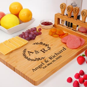 Personalized Charcuterie Board • Bamboo Decor Serving Tray • Rustic Cutting Board • Hostess Gift • Cheese Board • Farmhouse Kitchen Gift