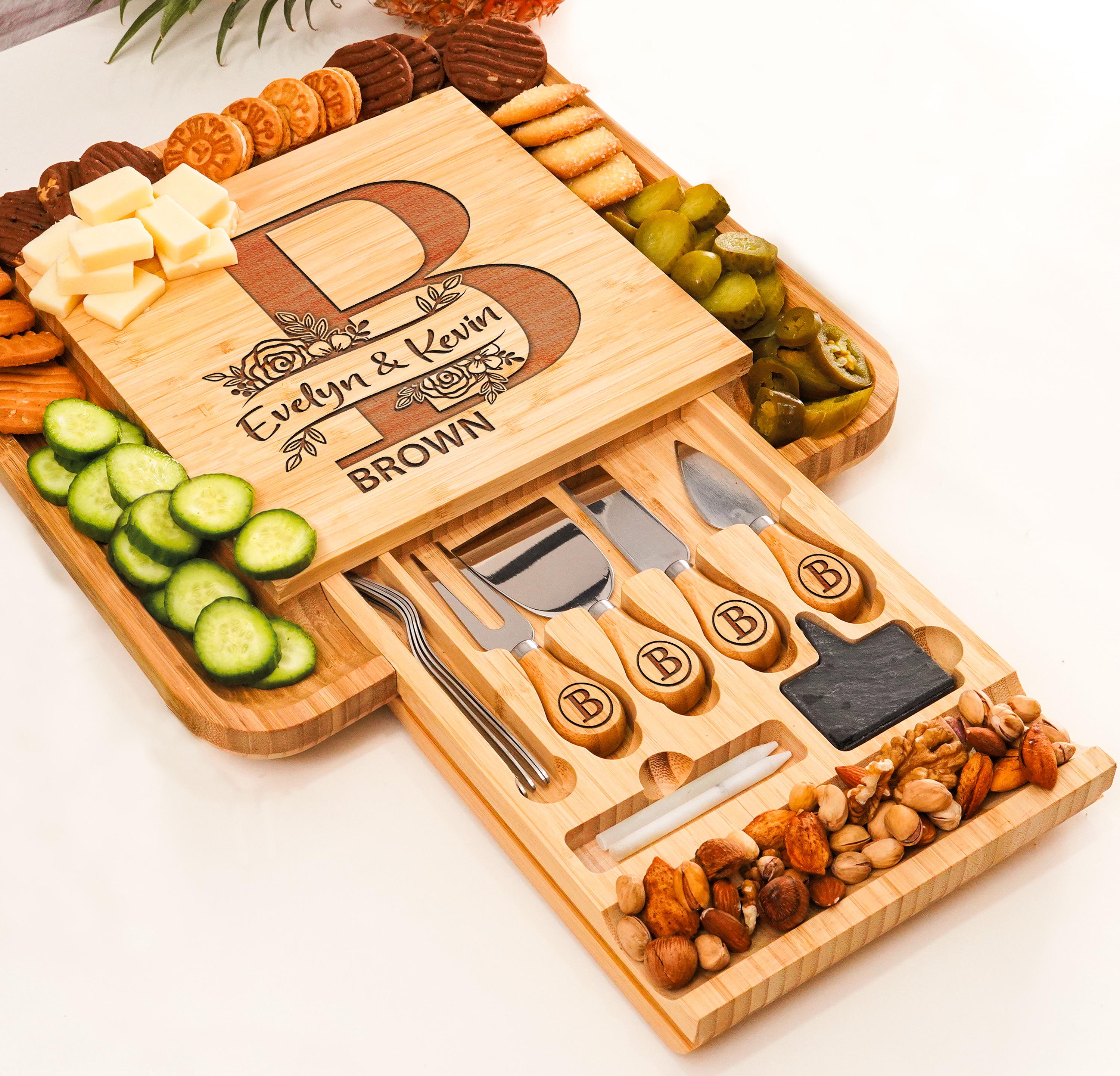 Personalized Charcuterie Board Set 14pcs Cheese Board And Knife Set Realtor Closing gift Custom Charcuterie board Christmas Wedding Gift
