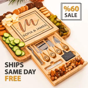 Personalized 13 Piece Charcuterie Board, Housewarming Gift for First Home, Real Estate Closing, Kitchen Essential Cutting Board Personalized