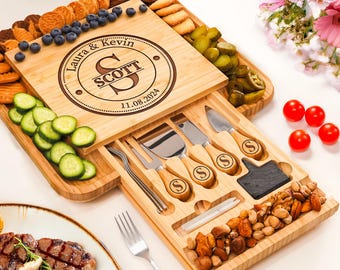 Personalized Charcuterie Board Wedding Gift, Bridal Shower Gift or Housewarming Gift, Custom Cheese Board, Natural and Wood Cutting Board