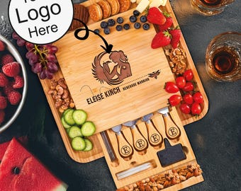 Personalized Bamboo Charcuterie Board with Knife Set, Engraved Serving Tray