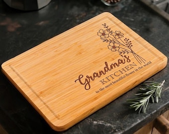 Personalized Grandma's Kitchen Cutting Board, Custom Engraved Mother’s Day Gift for Mommy, New Mom Birthday Present
