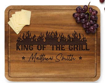 Custom Grill Cutting Board with Name, Personalized BBQ Cutting Board for Grandpa from Grandkids, Father's Day Gift for Dad