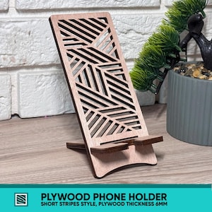 Wood Phone Stands Short Stripes Style, Laser Cut Wood Phone Holder, Cell Phone Dock, Personal gift for Her