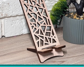 Supporti per telefono in legno poligonale, supporto per telefono in legno tagliato al laser, dock per telefono cellulare, regalo personale per lei