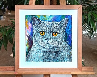 Custom Cat Portrait, Custom Pet Portrait, Cat portrait custom Acrylic painting from photo, Custom Pet Portrait, Acrylic Pet portrait