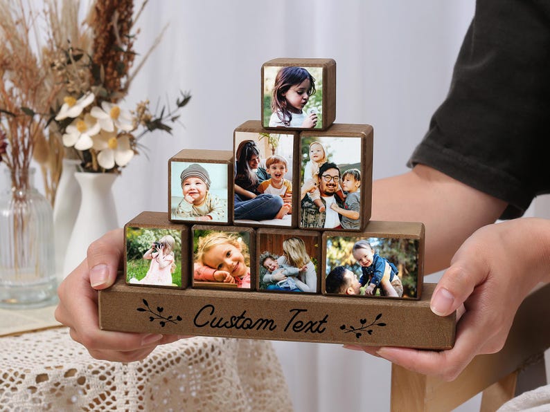 Personalized Wooden Photo Blocks, Custom Family Collage Set, Photo ...