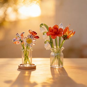 Glass Birth Month Flower Gift for Mom, Handblown Personalized Keepsake, Mother’s Day Birthday Present