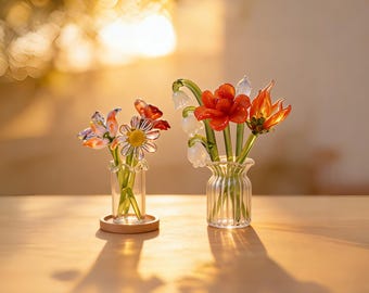 Glass Birth Month Flower Gift for Mom, Handblown Personalized Keepsake, Mother’s Day Birthday Present