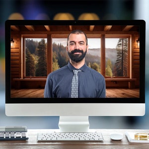 Virtual Cabin Background | Zoom Cabin Background | Home Office Background | Virtual Meeting Background | Instant Download | Two Pack
