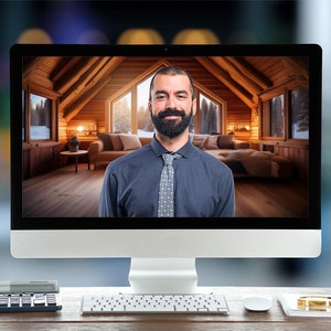 Virtual Cabin Background | Zoom Cabin Background | Home Office Background | Virtual Meeting Background | Instant Download | Two Pack