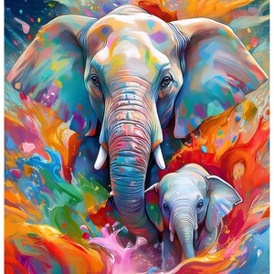 Mutter Elefant mit Baby Poster, Elefant Kunst Malerei, Elefant Wandkunst, Printables, digitaler Download