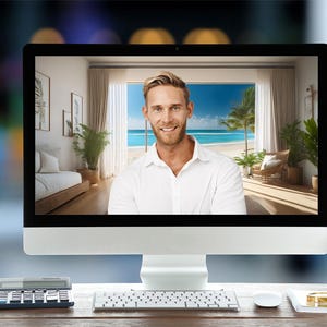 Virtual Beach Background | Zoom Beach Background | Home Office Background | Virtual Meeting Background | Instant Download | Two Pack