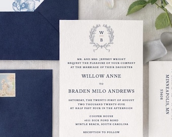 Wedding Invitation Suite | PRINTED, Monogram Crest Wedding Invitation Set | Fine Art | Jordyn, RC0306