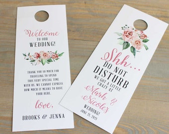 Cream and Blush Wedding Guest Door Hanger, Blush Greenery Wedding Welcome Bag, Hotel Door Sign, Wedding Door Tag, Guest welcome bag, RC0007