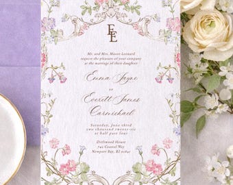 Digital Wedding Invitation Suite Template, Vintage Floral Frame, Rococco Wedding Invite Set, Digital Download, RC0520