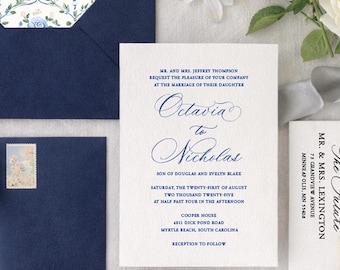 Calligraphy Wedding Invitation Suite with Envelopes, Simple Wedding Invite, PRINTED, Traditional Invite Set, Classic, Octavia, RC0302