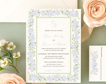 Hydrangea Wedding Invitation Suite Template, Digital Invite, Grandmillennial Wedding Invite Set, Digital Download, RC0483