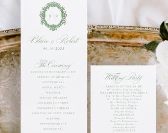 Sage Wedding Ceremony Program, Order of Service, Elegant Winter Wedding, Order of ceremony, Flat Program, Wedding Crest, Blaire, RC0324