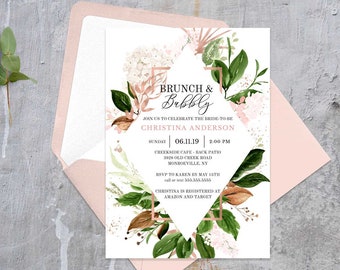 Watercolor Flower Invitation Bohemian Bridal Shower Invitation Couples Shower RC0001 Boho Brunch /& Bubbly Invitation with Envelope