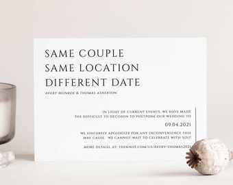 Change of Date, Wedding Postponement, Postpone Wedding Card, Fully Editable Template, Instant Download